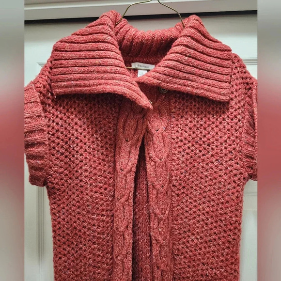 DressBarn Short Sleeve Cardigan Sweater Women's XL Red Wool Blend Knit 2 Button - Picture 1 of 10